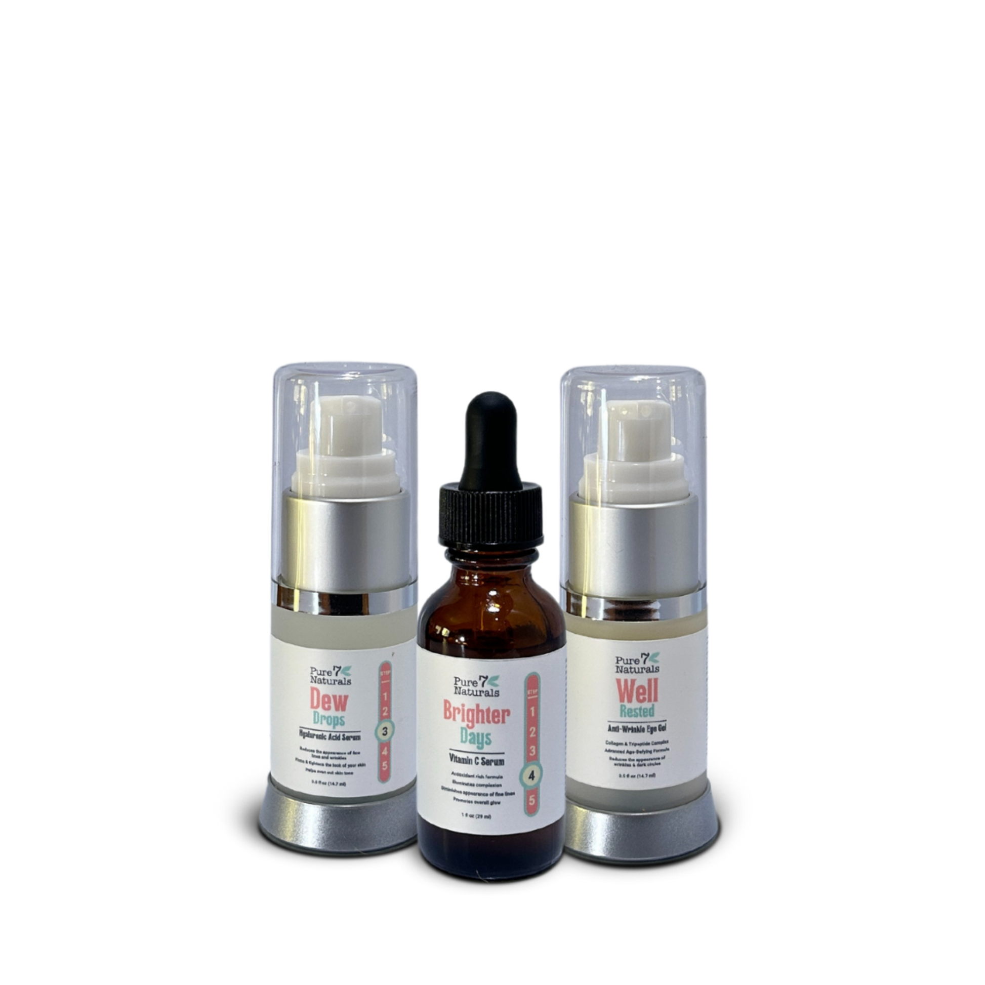 Ageless Beauty Serum Set – hyaluronic acid, vitamin C, and peptide eye gel skincare trio