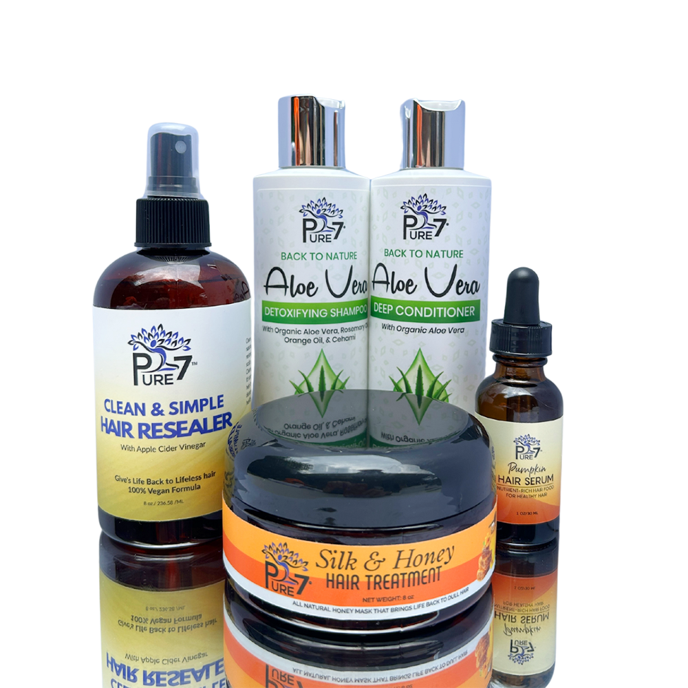 Dry Hair & Scalp Bundle – aloe shampoo, silk & honey mask, ACV rinse, pumpkin hair serum for dry scalp relief.