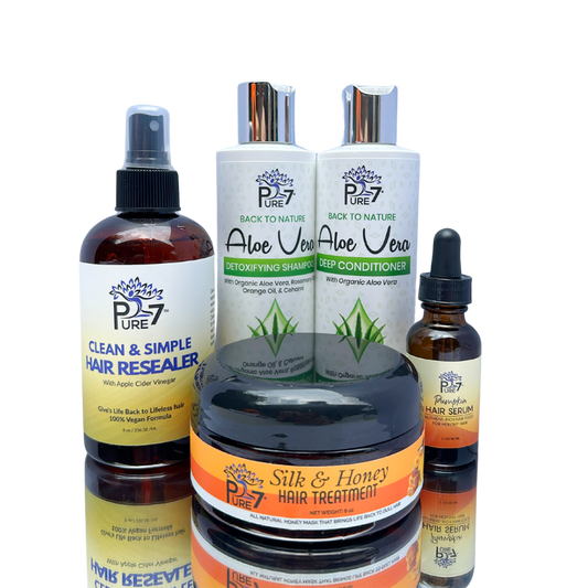 Dry Hair & Scalp Bundle – aloe shampoo, silk & honey mask, ACV rinse, pumpkin hair serum for dry scalp relief.