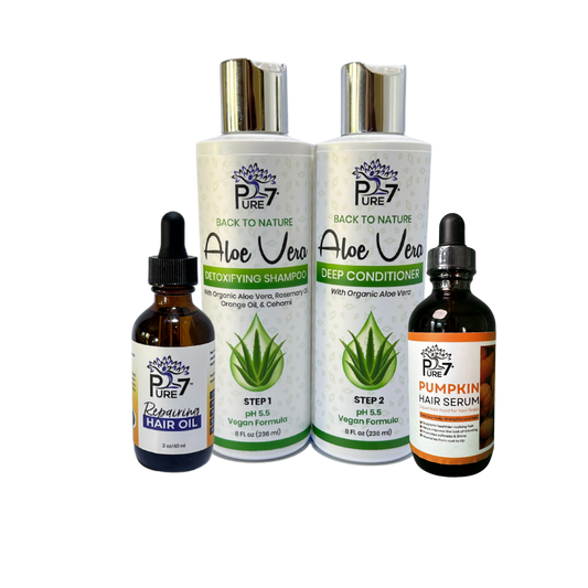 Hair Growth System – Aloe Vera Shampoo & Conditioner, Pumpkin Serum & PURE 7 Strengthening Oil for Maximum Hair Growth