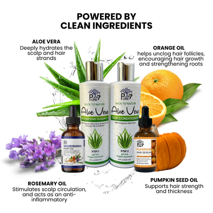 Hair Growth System – Aloe Vera Shampoo & Conditioner, Pumpkin Serum & PURE 7 Strengthening Oil for Maximum Hair Growth