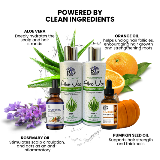 Hair Growth System – Aloe Vera Shampoo & Conditioner, Pumpkin Serum & PURE 7 Strengthening Oil for Maximum Hair Growth