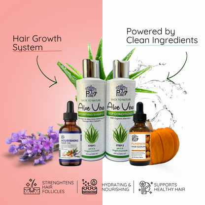 Hair Growth System – Aloe Vera Shampoo & Conditioner, Pumpkin Serum & PURE 7 Strengthening Oil for Maximum Hair Growth