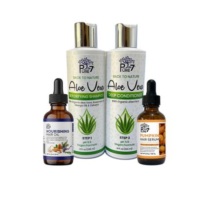Hair Growth System – Aloe Vera Shampoo & Conditioner, Pumpkin Serum & PURE 7 Strengthening Oil for Maximum Hair Growth