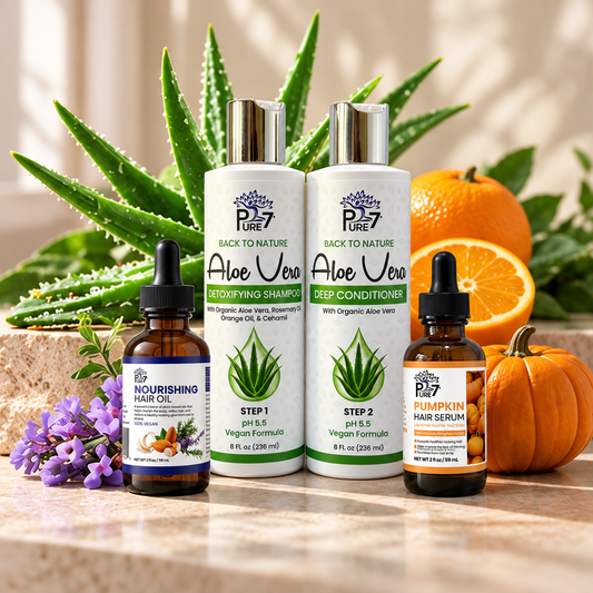 Hair Growth System – Aloe Vera Shampoo & Conditioner, Pumpkin Serum & PURE 7 Strengthening Oil for Maximum Hair Growth