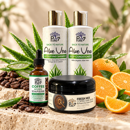 Scalp Exfoliating Bundle - Aloe Vera Shampoo, Deep Conditioner, Coffee Hair Mask & Coffee-Infused Scalp Elixir
