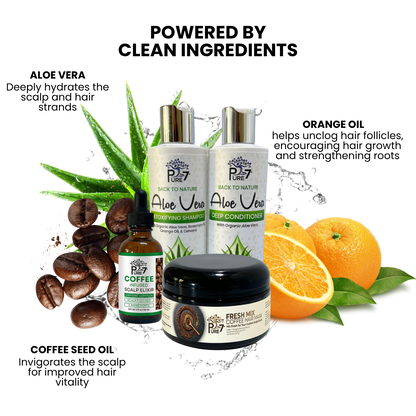 Scalp Exfoliating Bundle - Aloe Vera Shampoo, Deep Conditioner, Coffee Hair Mask & Coffee-Infused Scalp Elixir