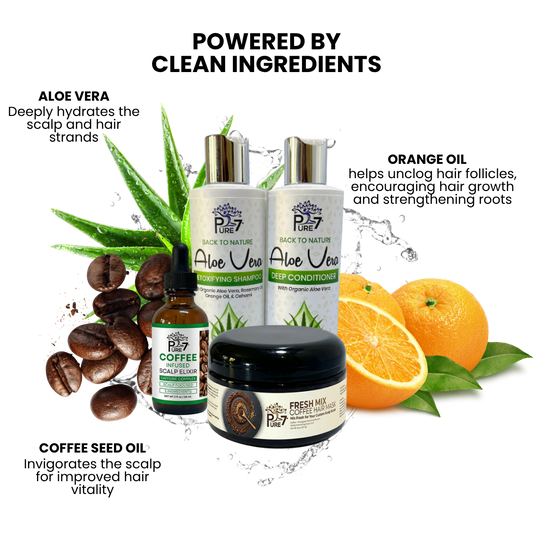 Scalp Exfoliating Bundle - Aloe Vera Shampoo, Deep Conditioner, Coffee Hair Mask & Coffee-Infused Scalp Elixir