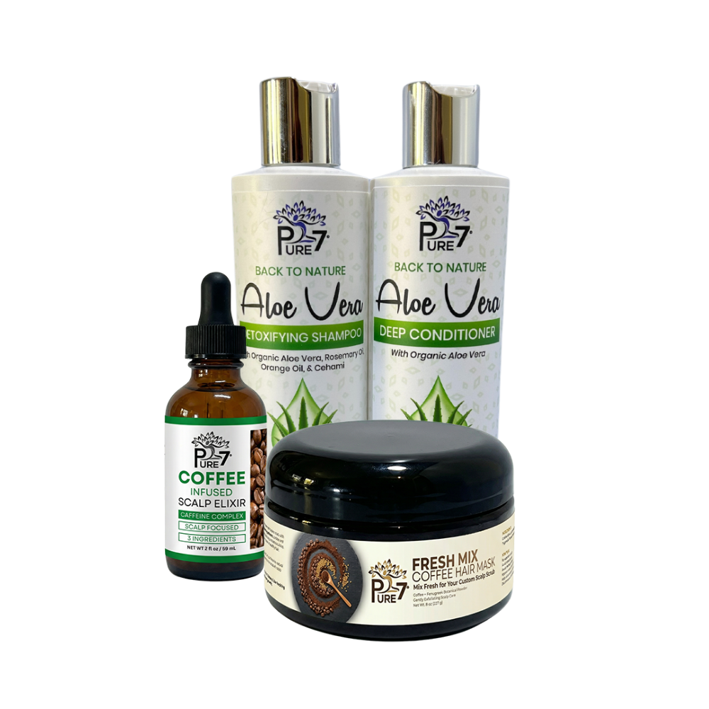 Scalp Exfoliating Bundle - Aloe Vera Shampoo, Deep Conditioner, Coffee Hair Mask & Coffee-Infused Scalp Elixir