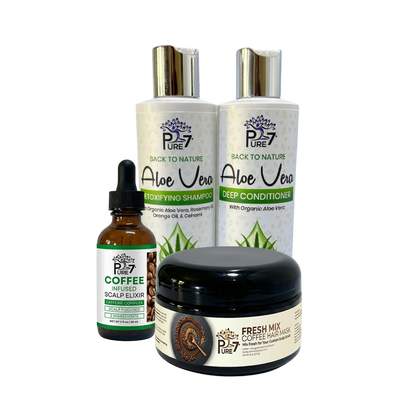 Scalp Exfoliating Bundle - Aloe Vera Shampoo, Deep Conditioner, Coffee Hair Mask & Coffee-Infused Scalp Elixir