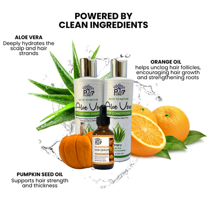 Scalp Rehab Bundle – Aloe Vera Shampoo, Deep Conditioner & Pumpkin Hair Serum for Scalp Recovery and Hair Growth