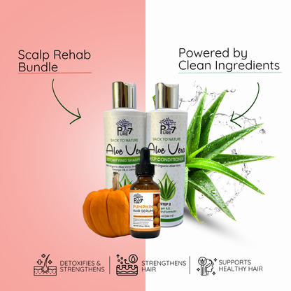 Scalp Rehab Bundle – Aloe Vera Shampoo, Deep Conditioner & Pumpkin Hair Serum for Scalp Recovery and Hair Growth