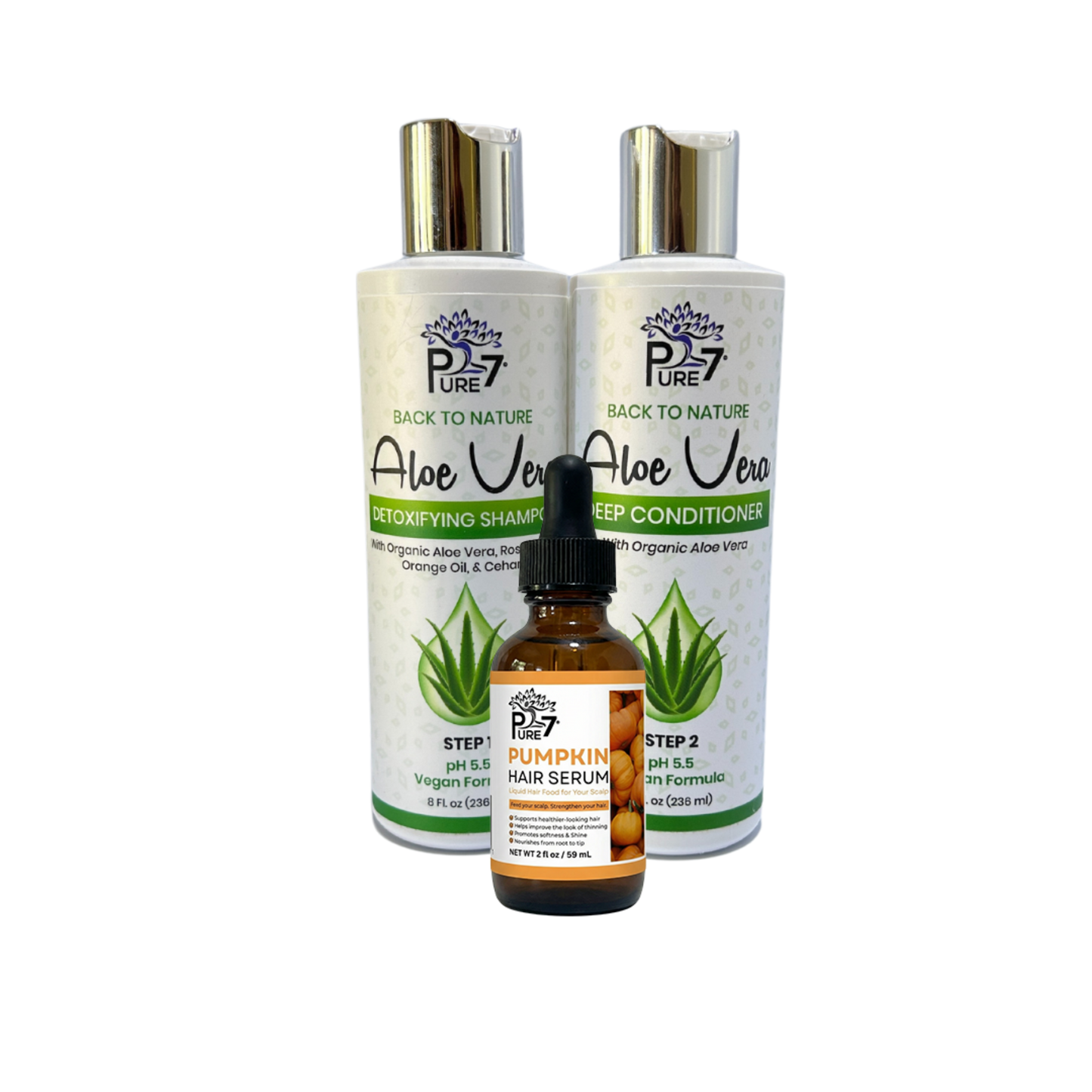 Scalp Rehab Bundle – Aloe Vera Shampoo, Deep Conditioner & Pumpkin Hair Serum for Scalp Recovery and Hair Growth